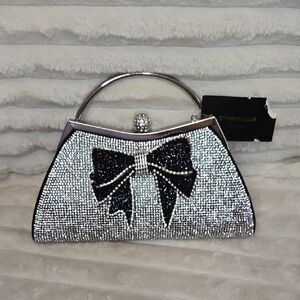 Silver and Black Evening Clutch with Bow